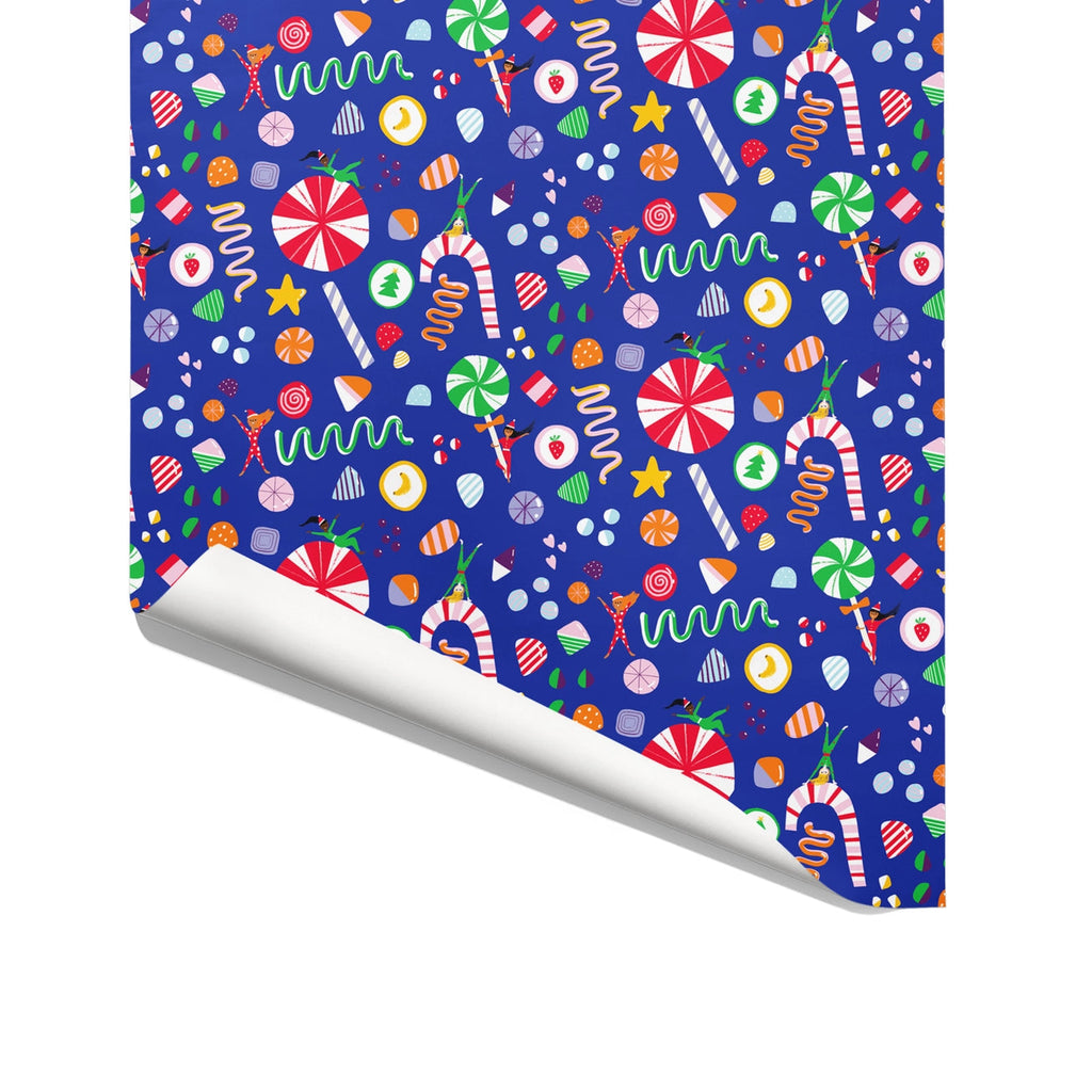 Candy Candy Candy,  that's what the holidays are about right?   Mid-weight gift wrap with matte finish.   Size  3 Single sheets gift wrap per roll 19.7" x 27.5" per sheet Printed with love by 1973 LTD on FSC certified paper in the UK