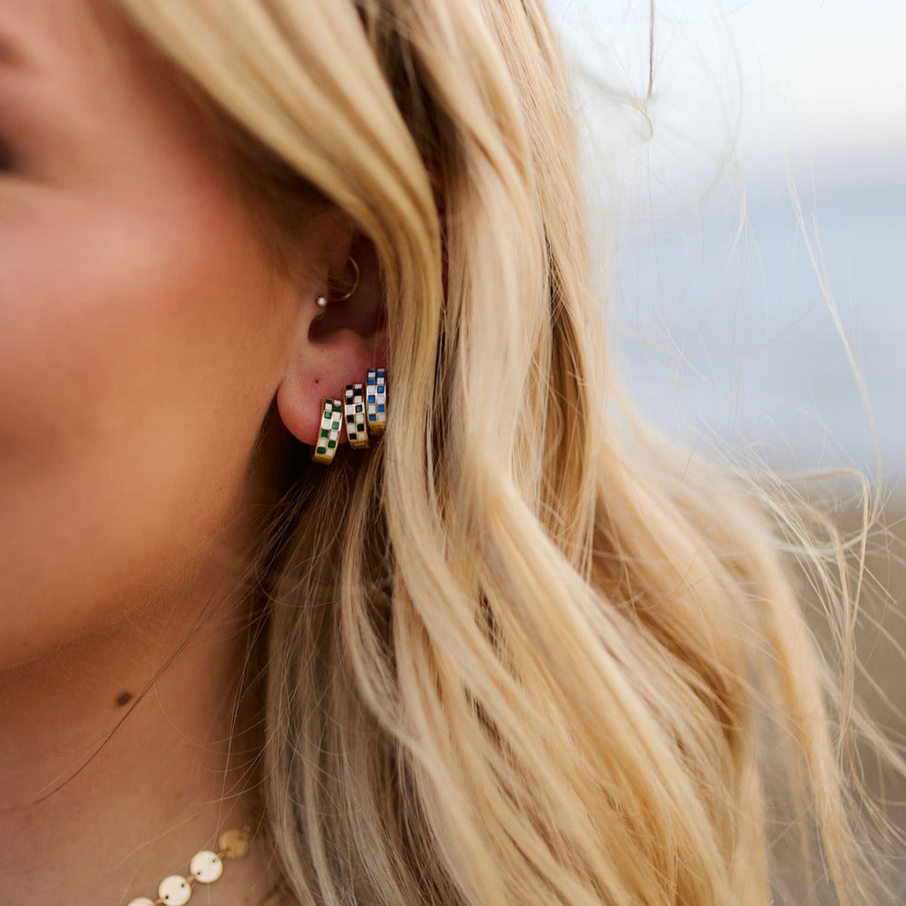 Black and White Checkers Hoops - Mauve Jewelry Co.