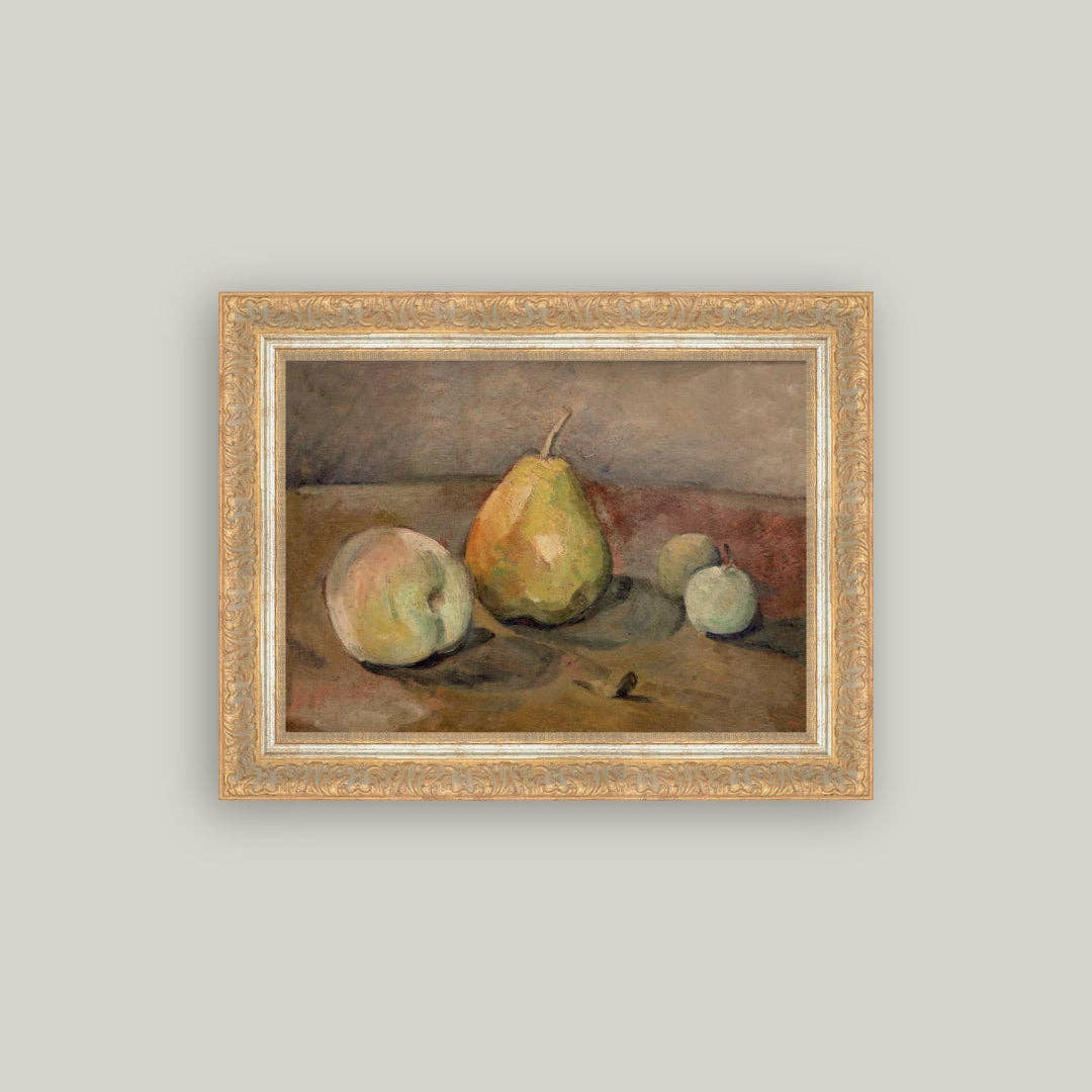 Bring timeless elegance into your home with this beautifully framed still life artwork. Featuring a classic arrangement of pears and apples rendered in soft, muted tones, this piece captures the charm of traditional antique art. The warm, nostalgic aesthetic complements any décor style, from farmhouse to vintage-inspired spaces. Perfect for creating a focal point in your kitchen, dining room, or gallery wall. A thoughtful addition that celebrates the simple beauty of nature's bounty. 12x10
