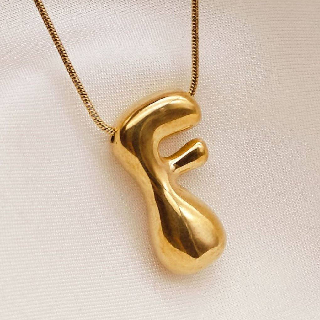 Gold Bubble Letter Initial Necklace - A Through Z