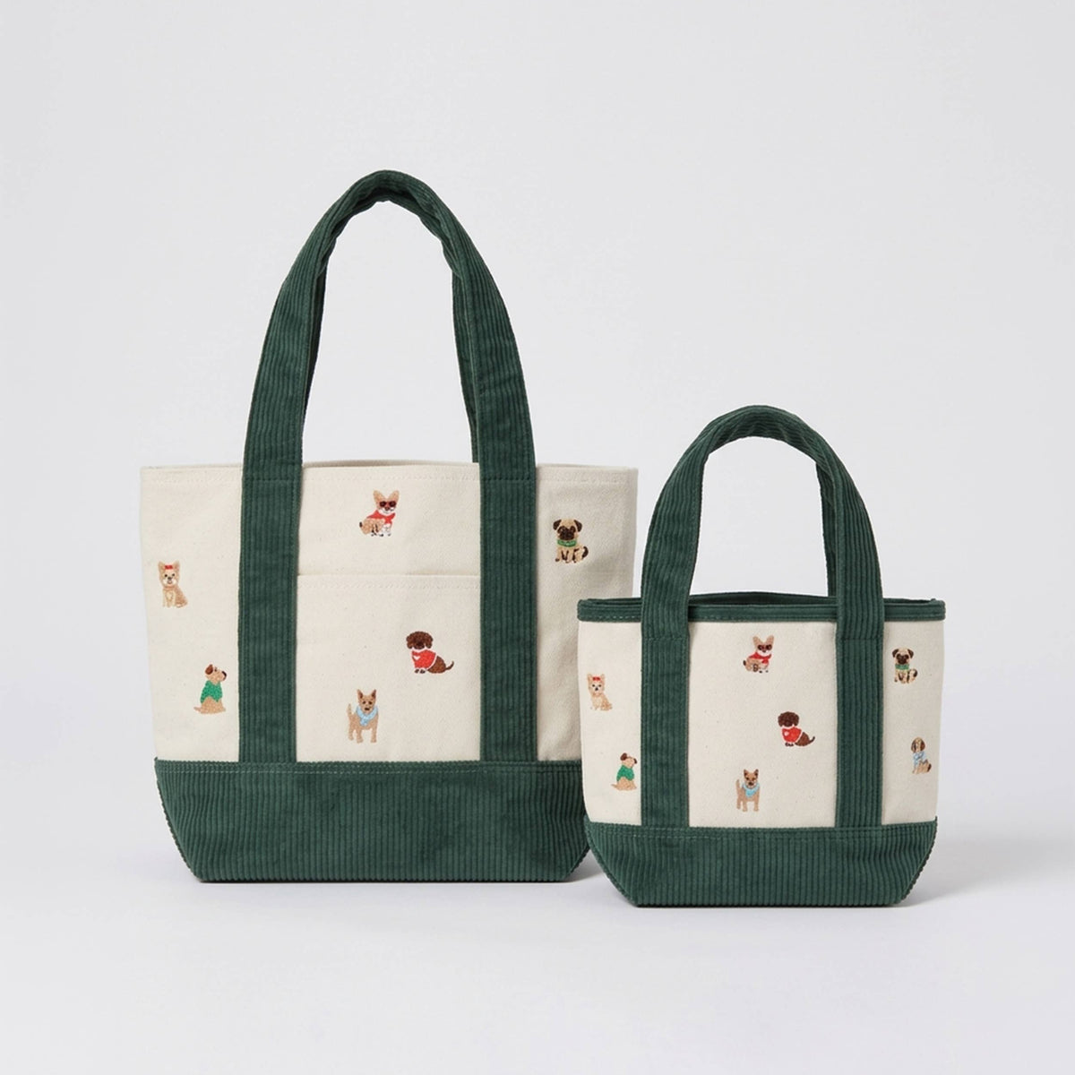 Dogs Embroidered Corduroy Mini Tote Bag