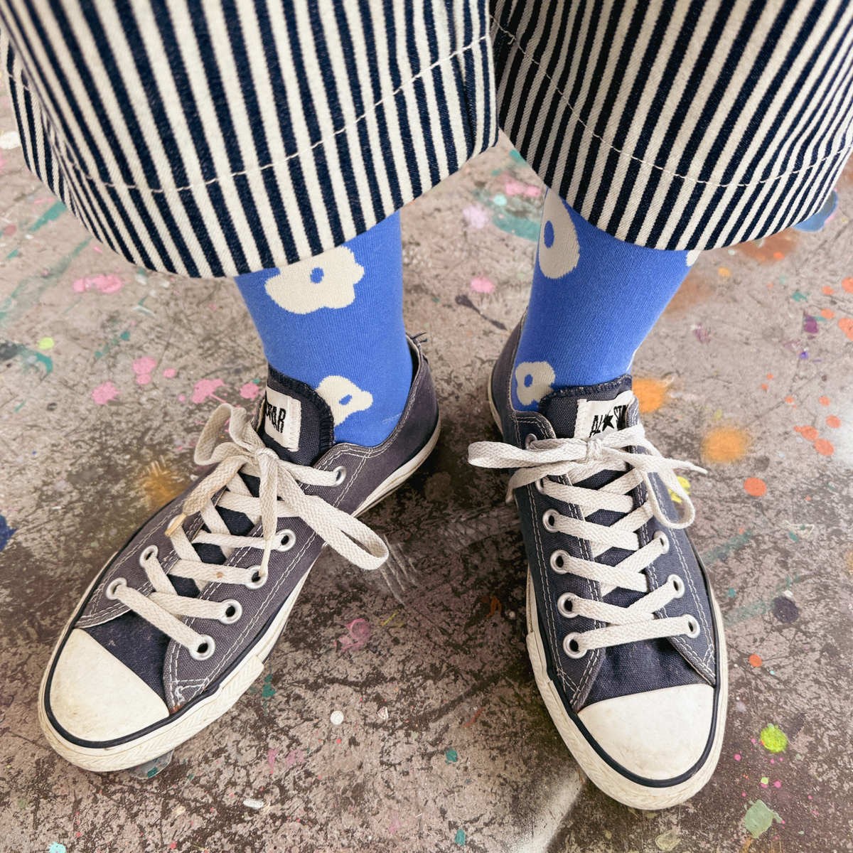 Crew Socks - Celeste in Ultramarine Blue & Natural