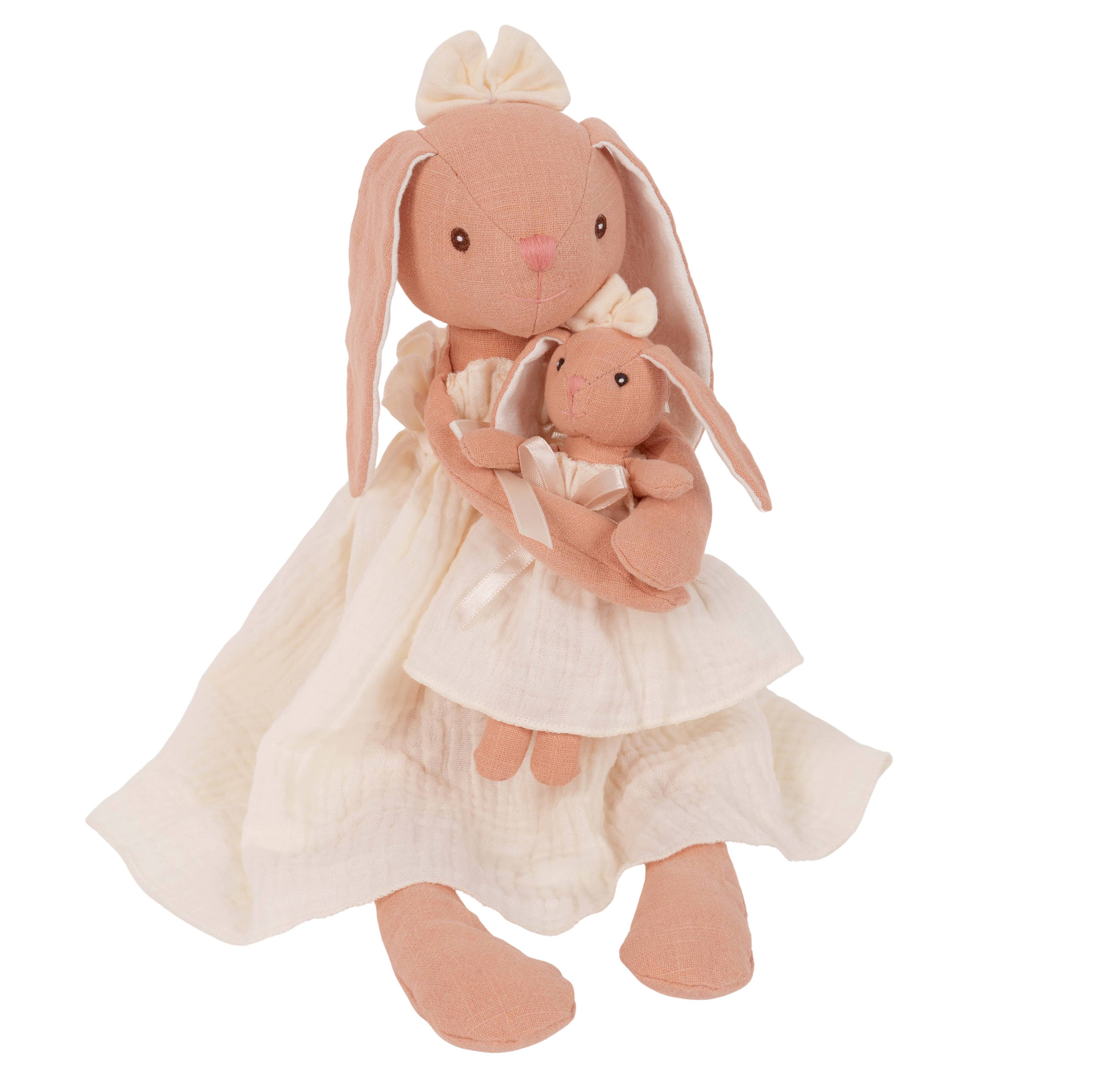 Mom and Baby Bunny Linen Dolls  