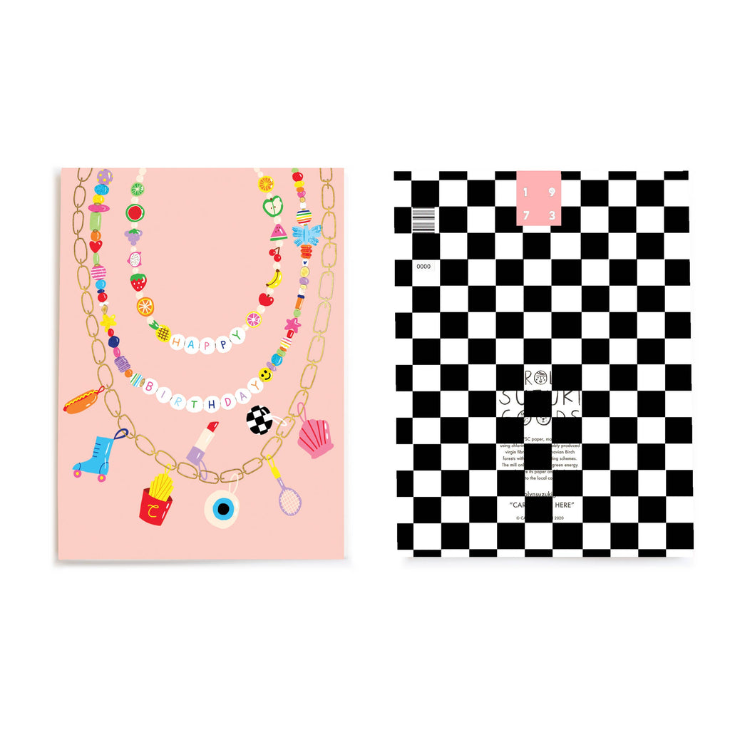 You'll be the life of the party with our FESTIVAL BEADS birthday card! Bursting with vibrant colors and fun illustrations, this card is perfect for celebrating a special day. Don't miss out on the fun, get yours today!     •Blank inside. A2 Size - 4.25 by 5.5 inches with foil embellishments.