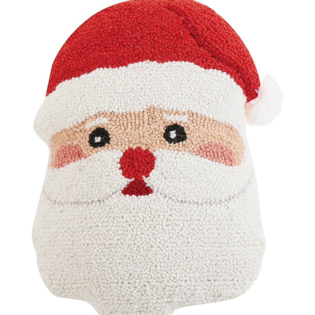 Make your holiday decor come alive with this jolly Santa Face Hook Pillow! This festive pillow features a whimsical Santa face and is perfect for hanging on your wall - no chimney required! Deck the halls in style with this must-have holiday decoration!     Description  100% wool hooked rectangular accent pillow   100% cotton velvet backing  Includes polyester insert, zipper closure   Size  12X16" throw pillow