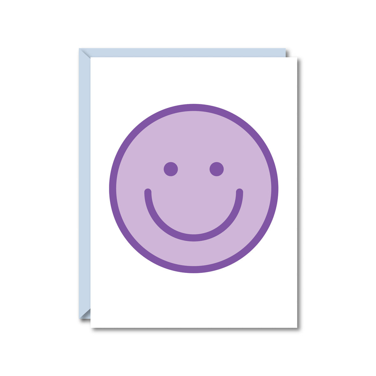 white card with a purple smiley face