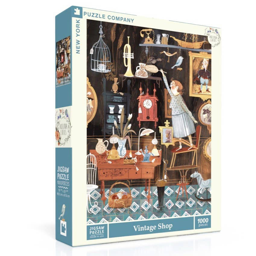 Welcome to Martha's Antique Shop! From clocks to vases paintings, trumpets, and precious toys for the little ones you are sure to find what you're looking for and more!

Details:

1000 Piece Jigsaw Puzzle
Finished Puzzle Size: 19.25"x26.625"
Linen Style Finish to reduce glare
Made in USA
Recommended Age: 13+ Years