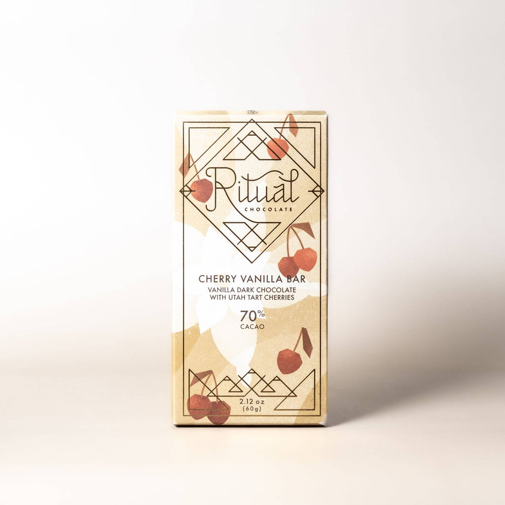 This bar perfectly captures the heavenly pairing of these flavors, reminiscent of childhood summers with vanilla cherry sodas. We source tart Montmorency cherries from Payson Fruit Growers, whose orchards are nourished by winter snow run-off and located just an hour from our factory. With dried cherries sprinkled on top of our 70% vanilla dark chocolate blend, this is a bar that’s hard to put down. Best enjoyed with laughter, good music, and great company.