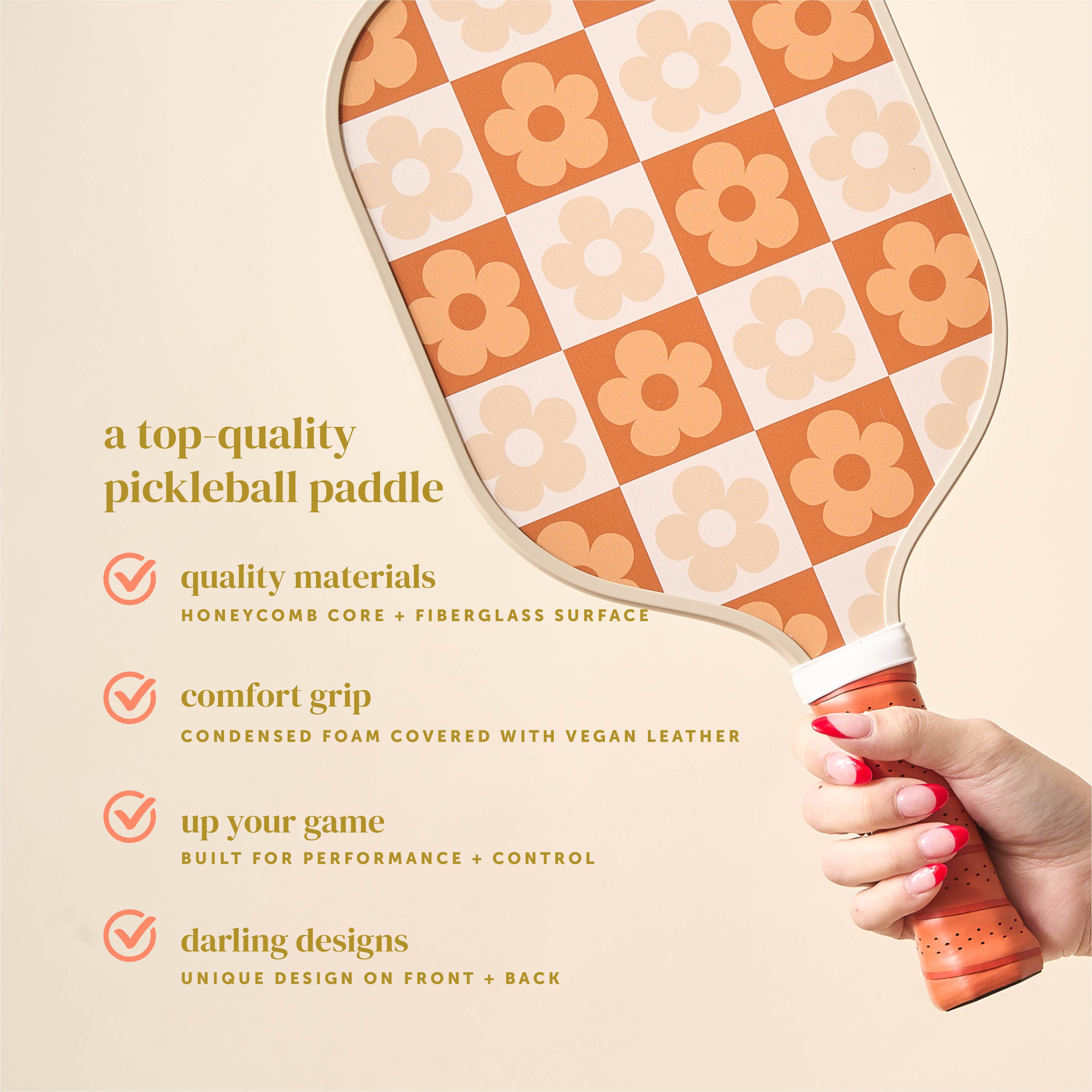 Pickleball Paddle - Brown Flower Check