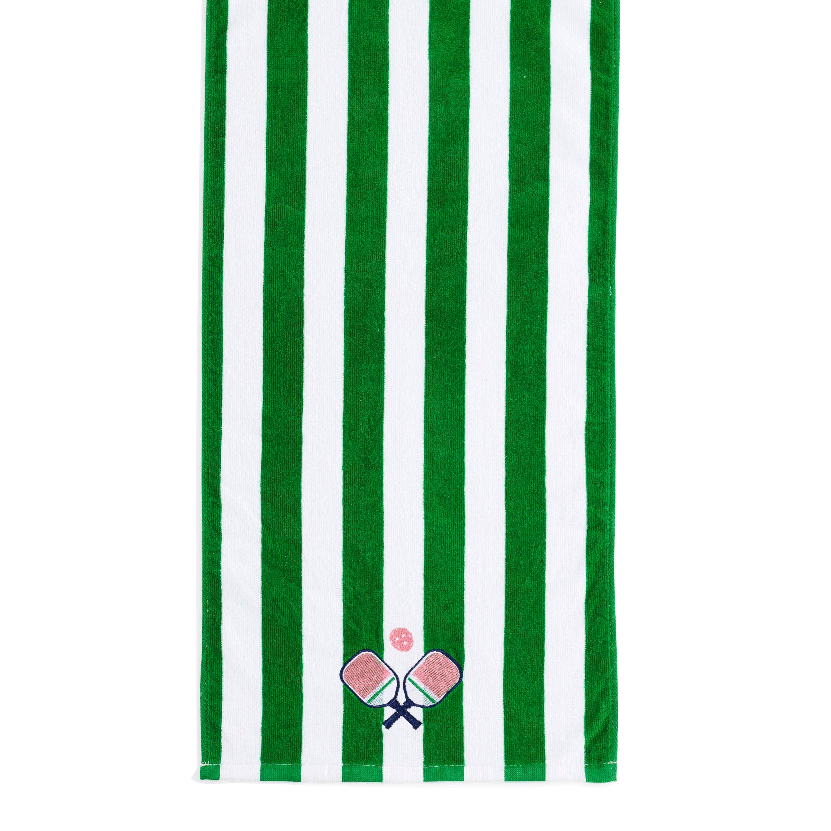 Stay fresh and stylish on and off the court with The Paddles Stripe Pickleball Towels! Featuring Bold Green-and-White, these towels are as functional as they are fun. Embroidered with playful paddle and ball details, they're the perfect courtside companion for your pickleball matches or practice sessions.