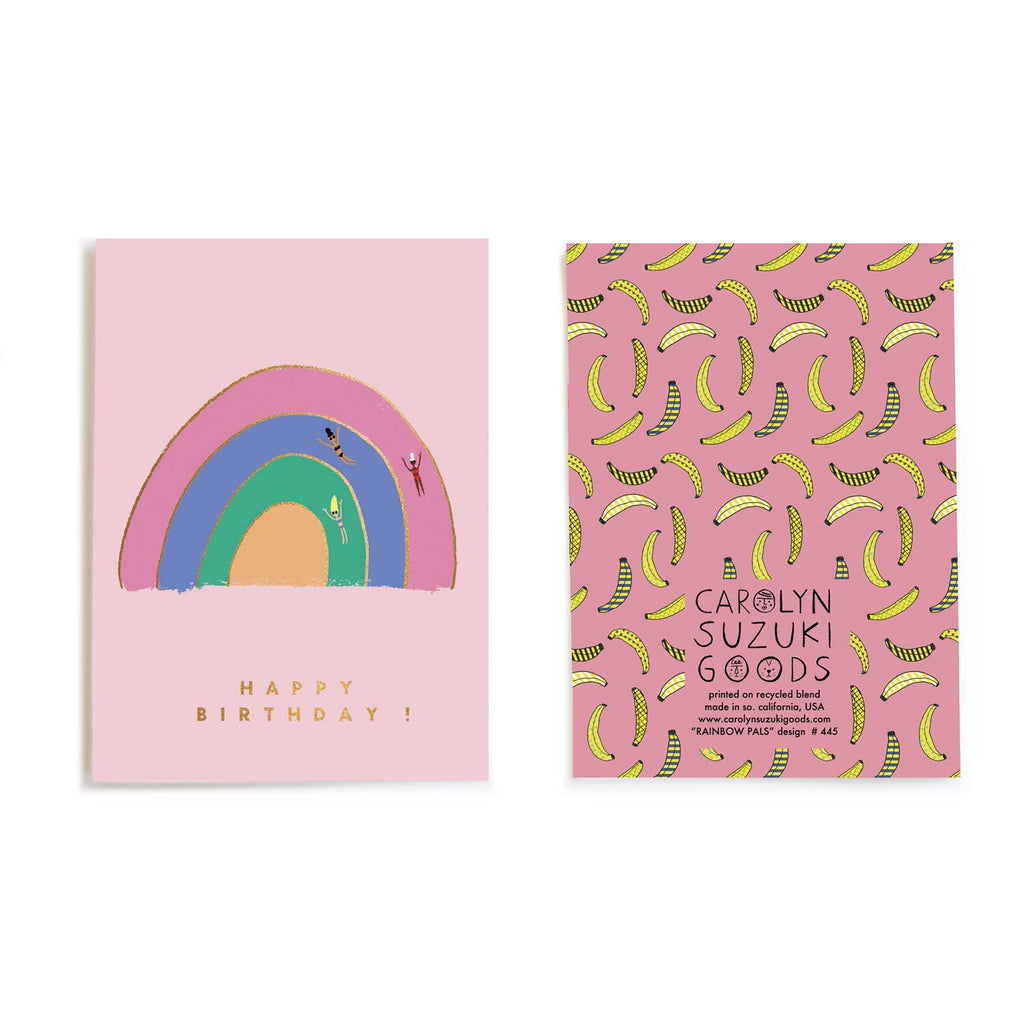 Get ready to party with these RAINBOW PALS! This birthday card is sure to make anyone's day brighter. Perfect for that special someone who loves rainbows and fun surprises.   •Foil Stamped   •A2 Size - 4.25 x 5.5 inches with foil embellishments.