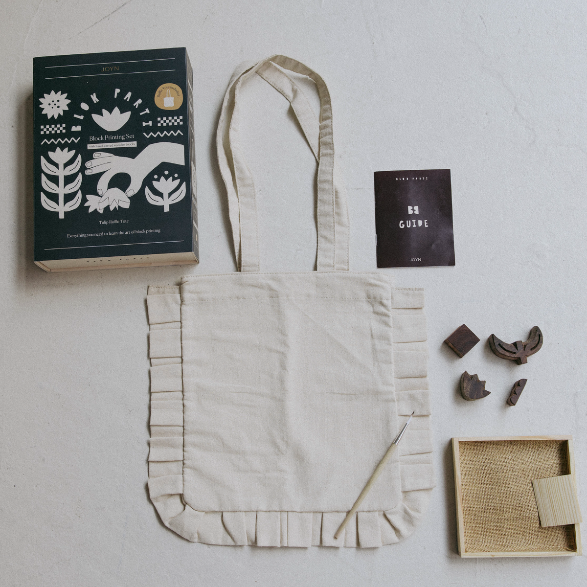 Hand-Carved Wood Blocks + Canvas Bag