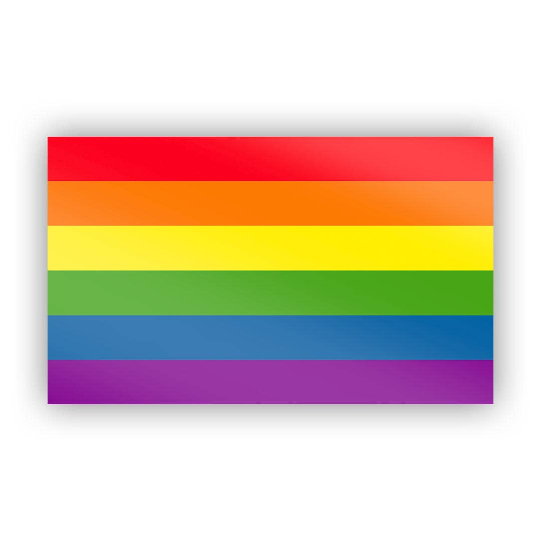 True to the original pride flag design popularized by artist Gilbert Baker in 1978, just in sticker form! Sticker ready for sticking on laptops, water bottles, your car, or anywhere else you can think of. 4.2" x 2.5"