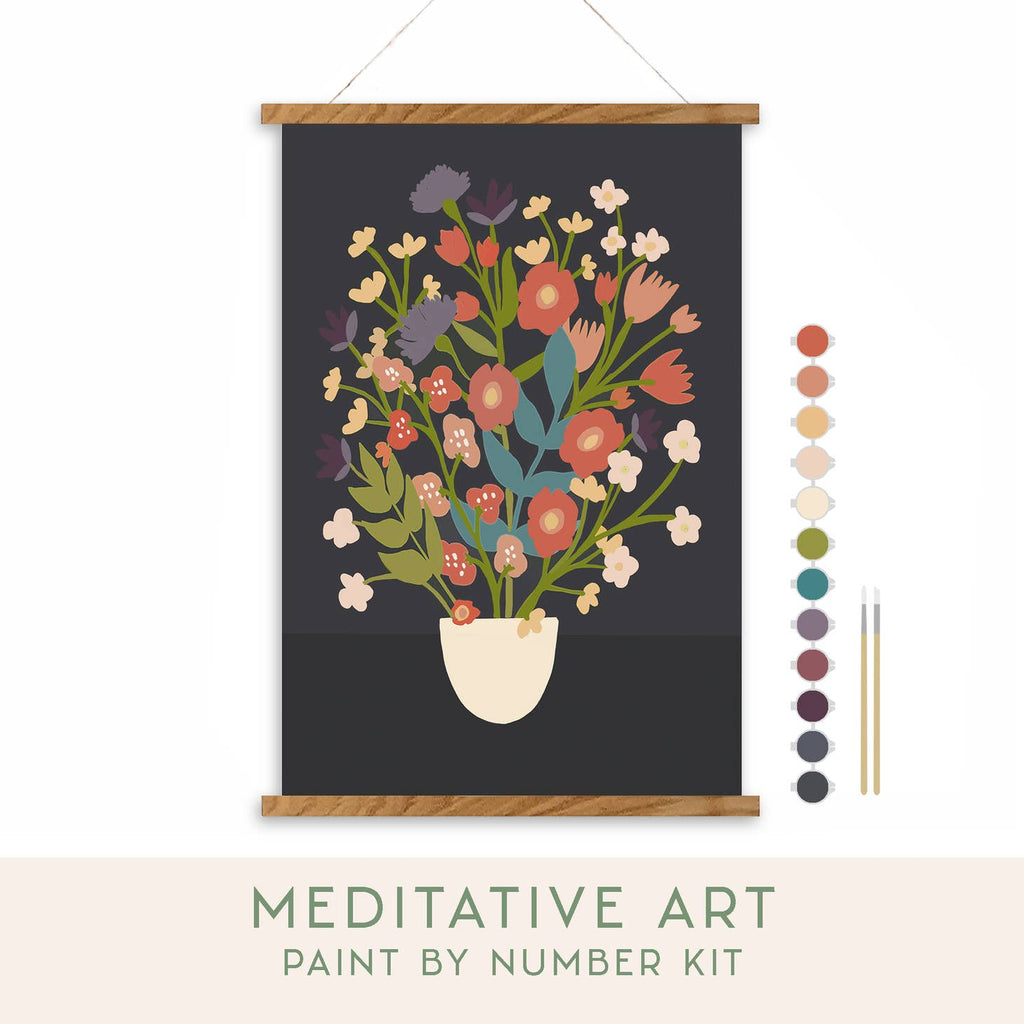 Flower Bouquet Meditative Art Paint by Numbers: Embrace your creativity  Whether you paint alone as a therapeutic form of self care, or you paint in a group, our meditative art kits will help you tap into your inner creative, quiet the mind and and find deep relaxation.