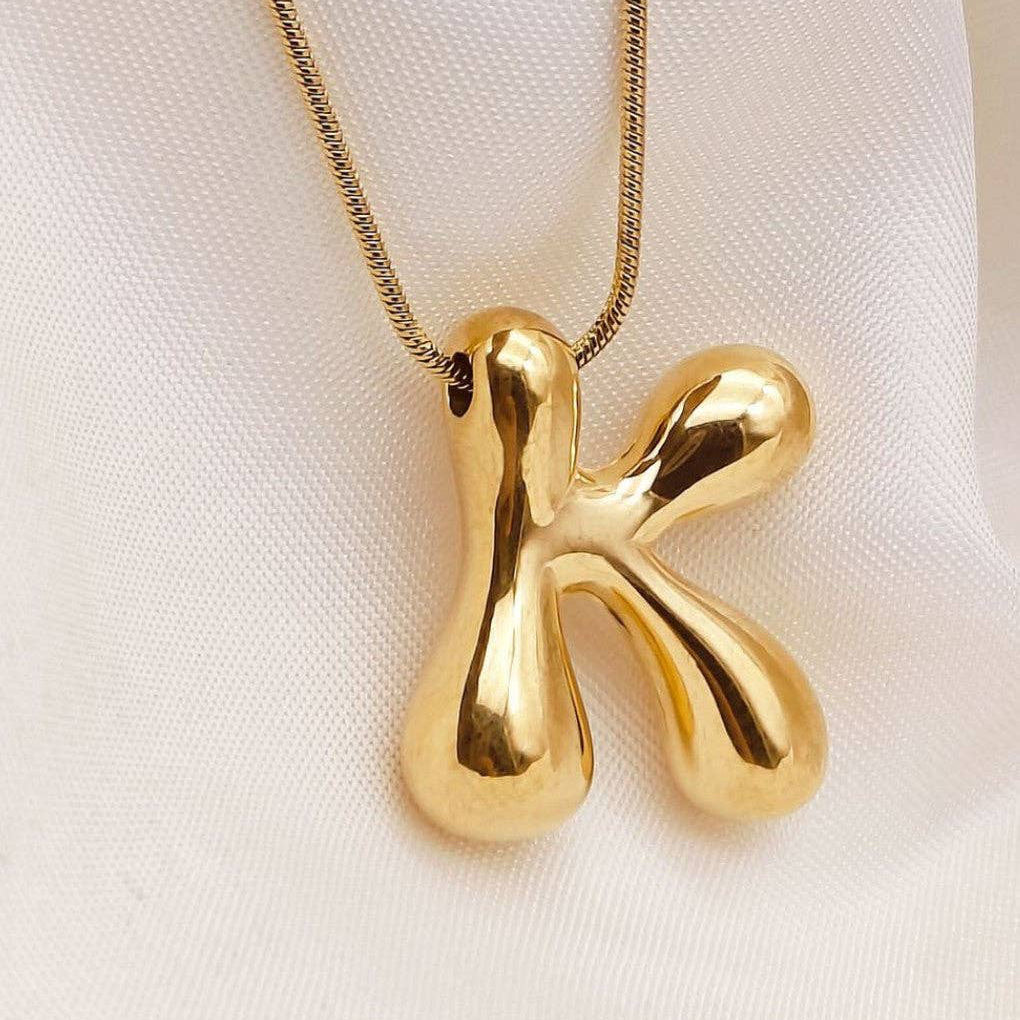 Gold Bubble Letter Initial Necklace - A Through Z