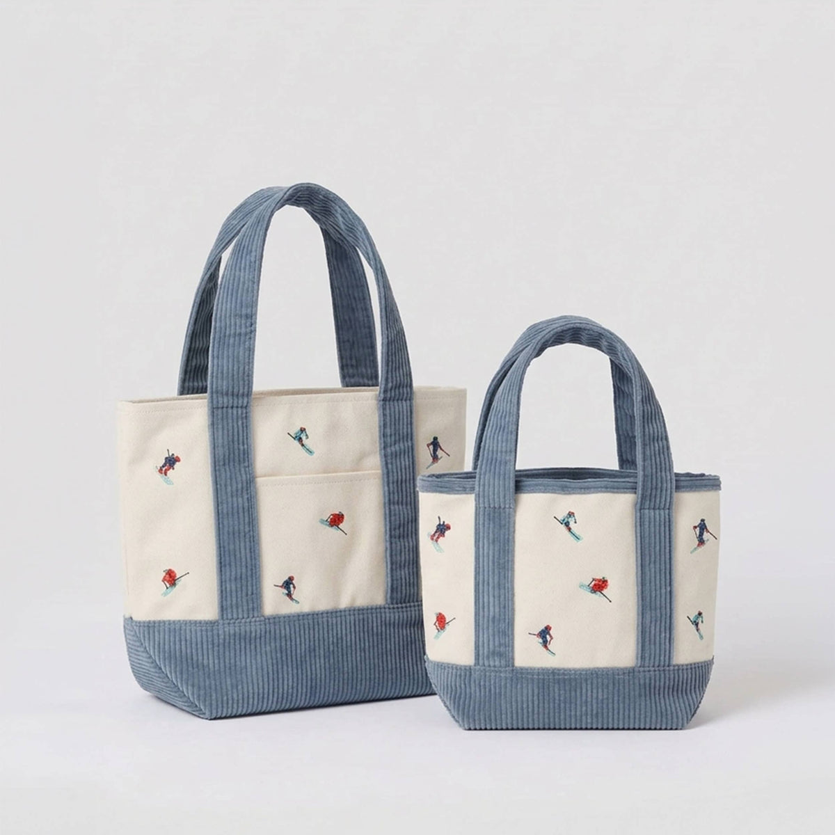 Ski Embroidered Corduroy Canvas Mini Tote Bag
