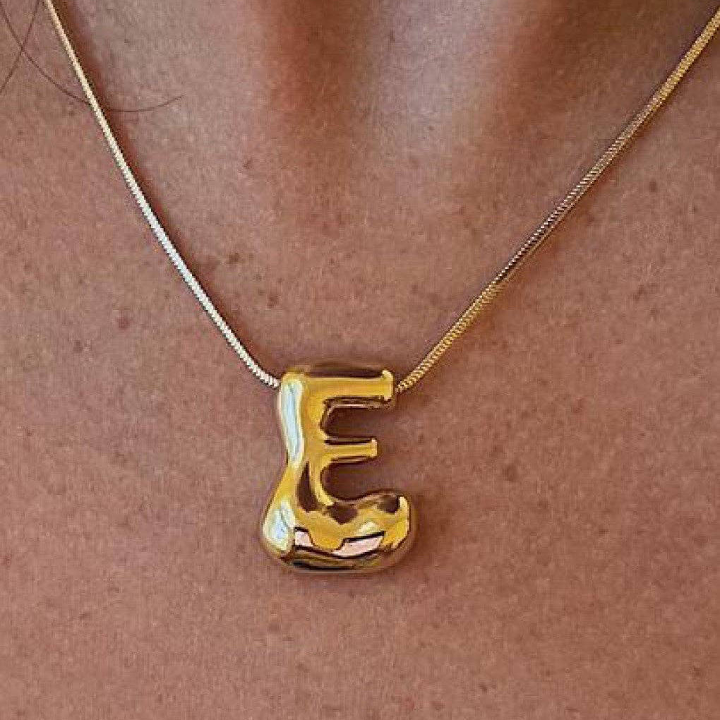 Gold Bubble Letter Initial Necklace - A Through Z