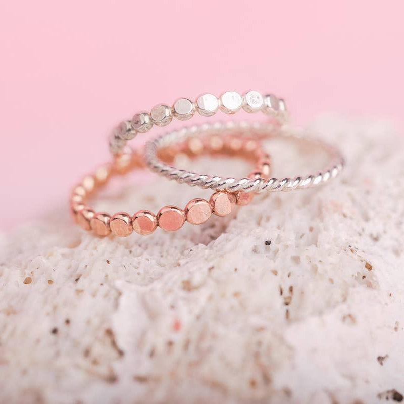 Square Twist Thin Band Ring Textured Stacking Ring - Silver