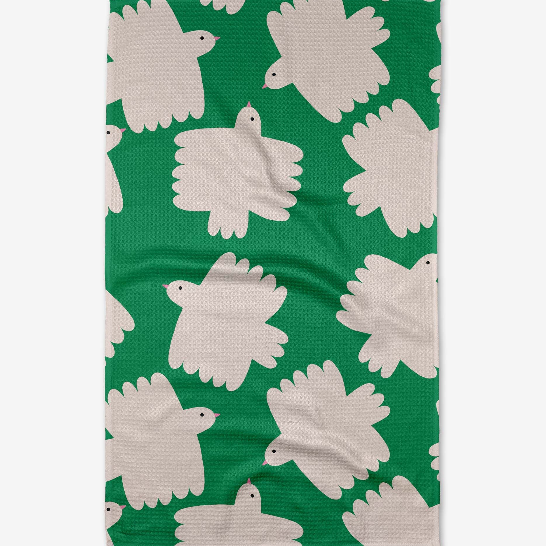 Green fabric with white bird pattern
