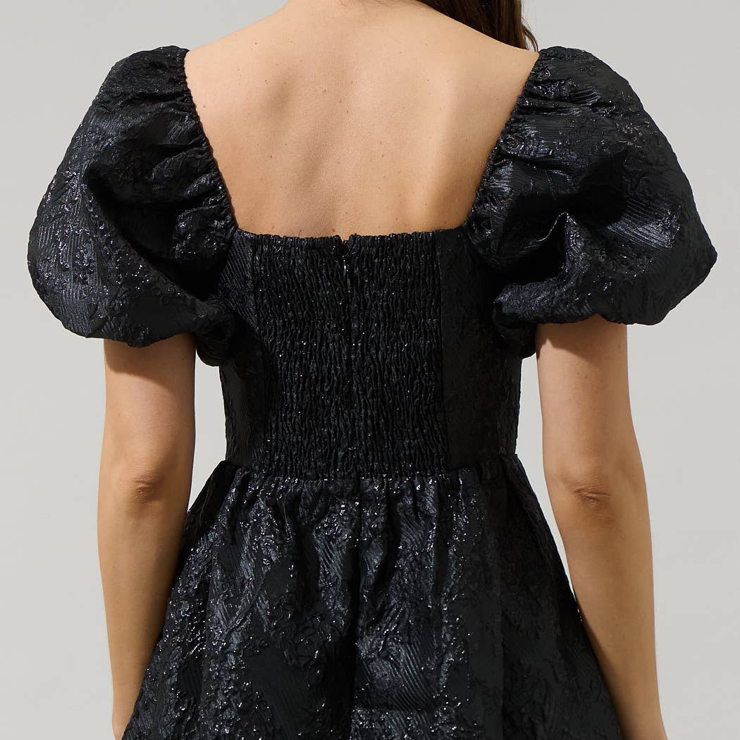 Danica Jacquard Alessi Puff Sleeve Midi Dress