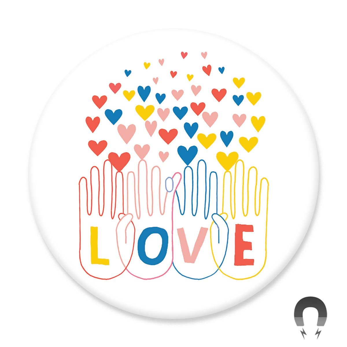The Love Hands Big Magnet is a captivating product by Badge Bomb, designed in collaboration with Lisa Congdon. Crafted from recycled materials, this magnet is an embodiment of our commitment to sustainability.&nbsp;

Whether you're looking for a unique addition to your magnet collection or a thoughtful gift, this magnet stands out with its love hands design. A product from Portland, OR, it carries with it the essence of our brand's high-quality and sustainable manufacturing ethos.