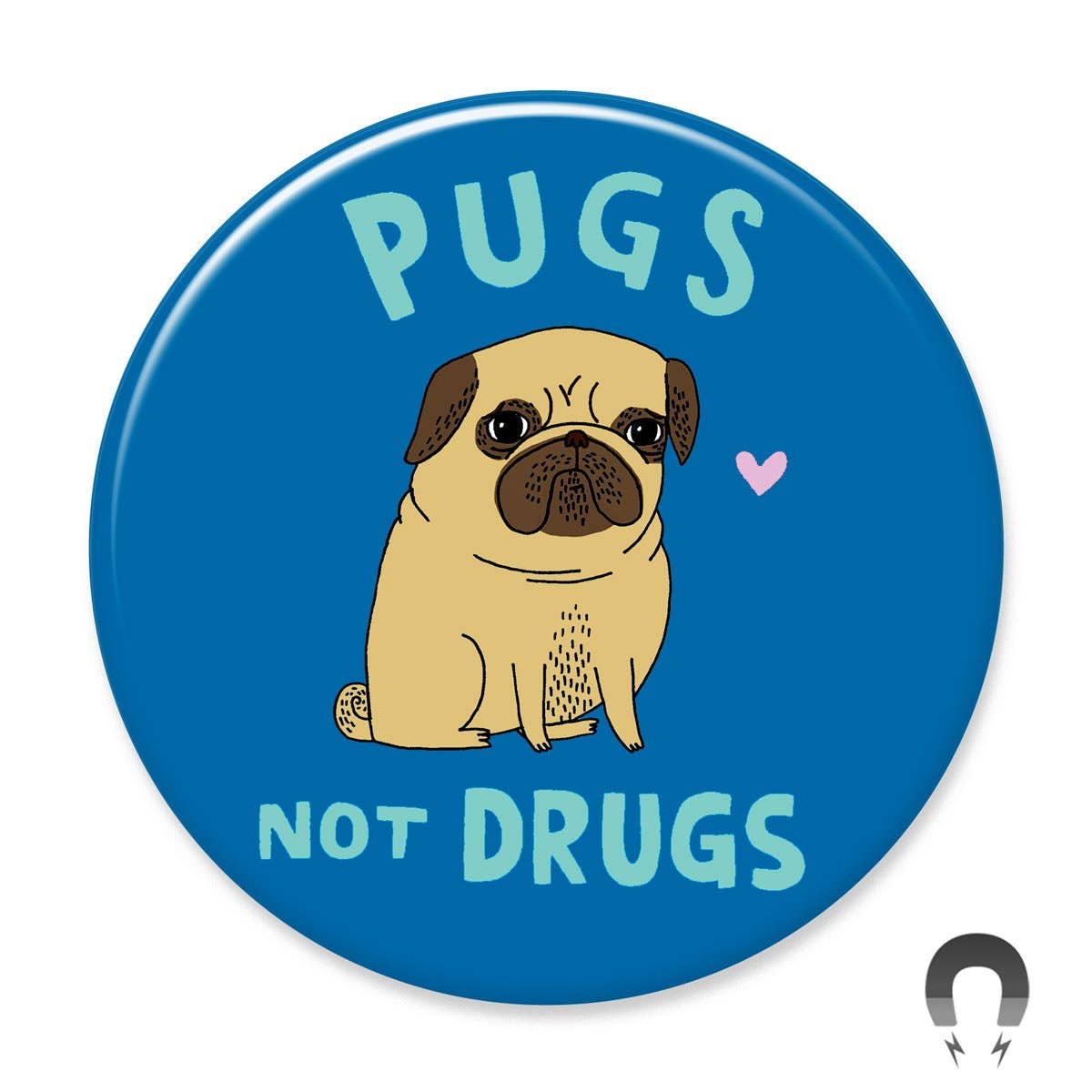 From Badge Bomb, the Pugs Not Drugs Big Magnet is a standout piece of decor. Designed by Gemma Correll, it brings a touch of humor and charm to any magnetic surface. This large magnet is not only aesthetically pleasing but also eco-friendly. It's crafted from recycled materials, aligning with our commitment to sustainability.