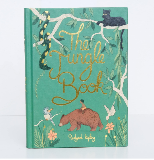 Book cover of 'The Jungle Book' with illustrations and text on a green background