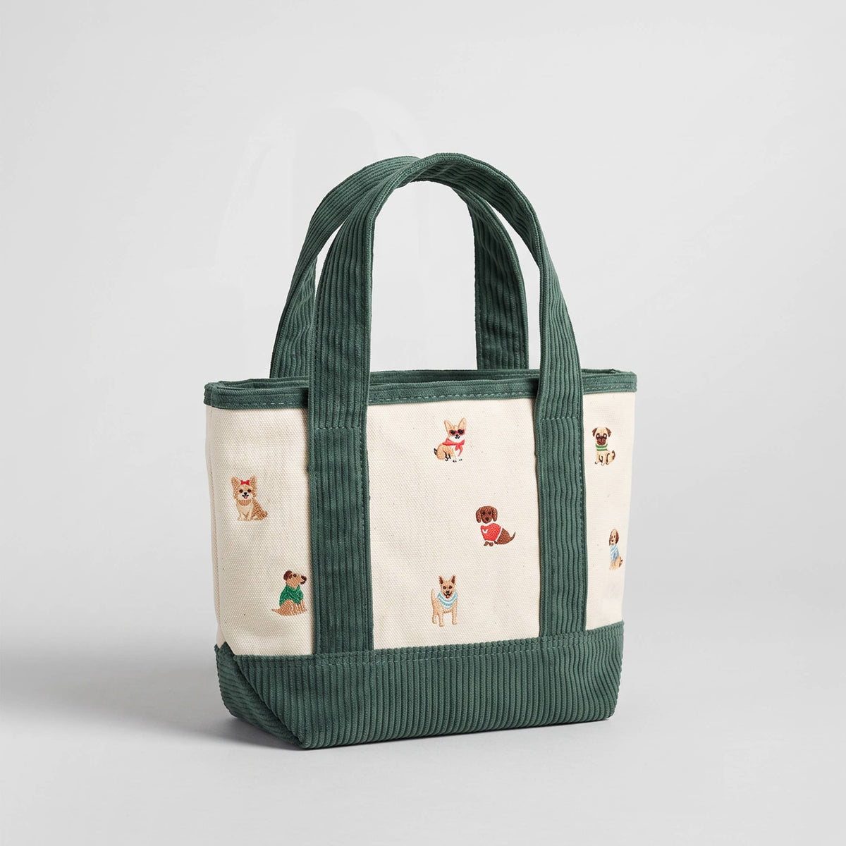 Dogs Embroidered Corduroy Mini Tote Bag