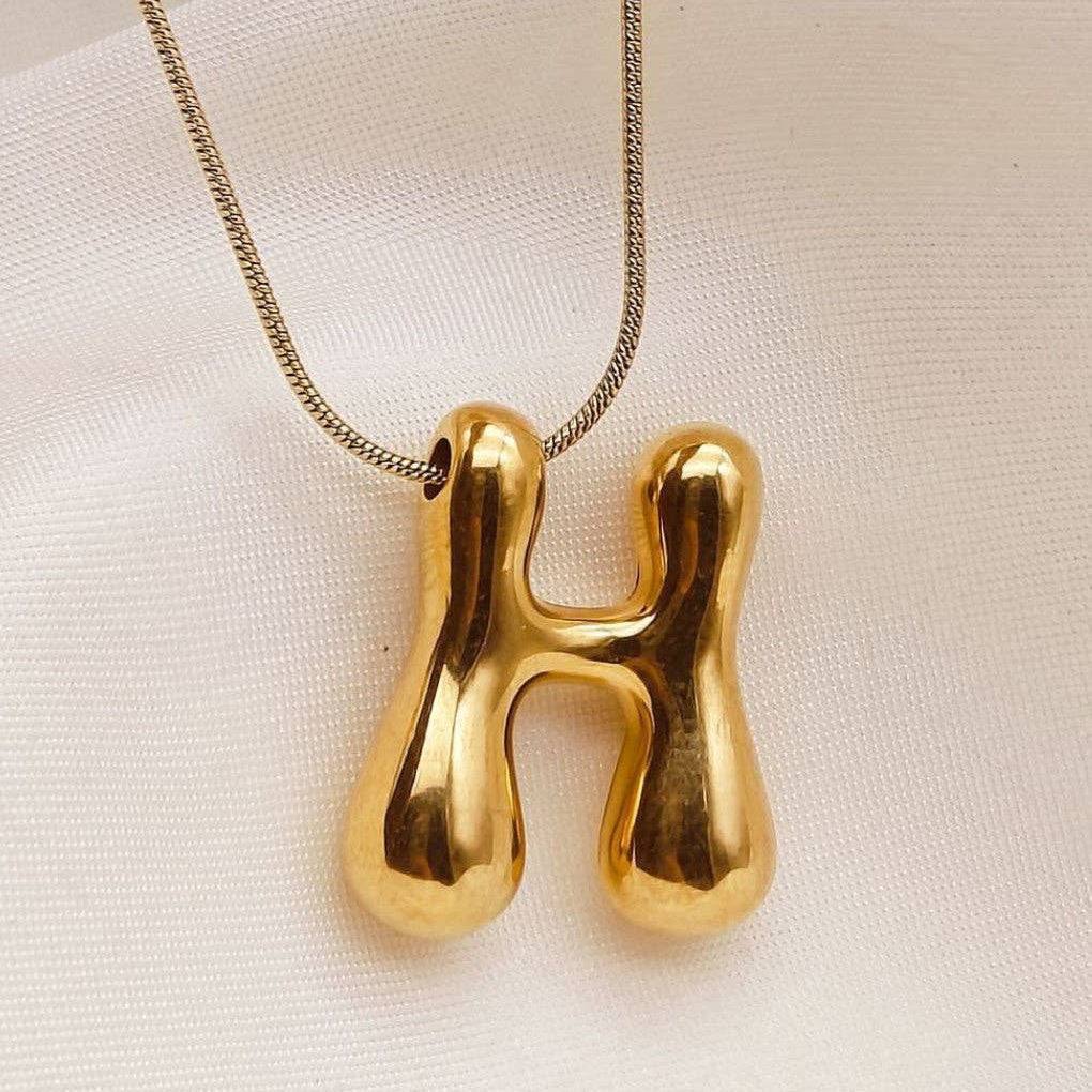 Gold Bubble Letter Initial Necklace - A Through Z