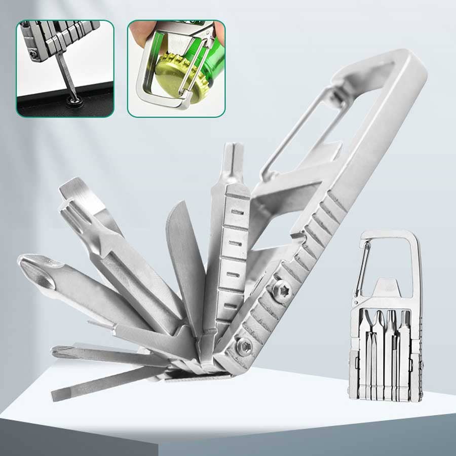 Multitool with various tools on a white background