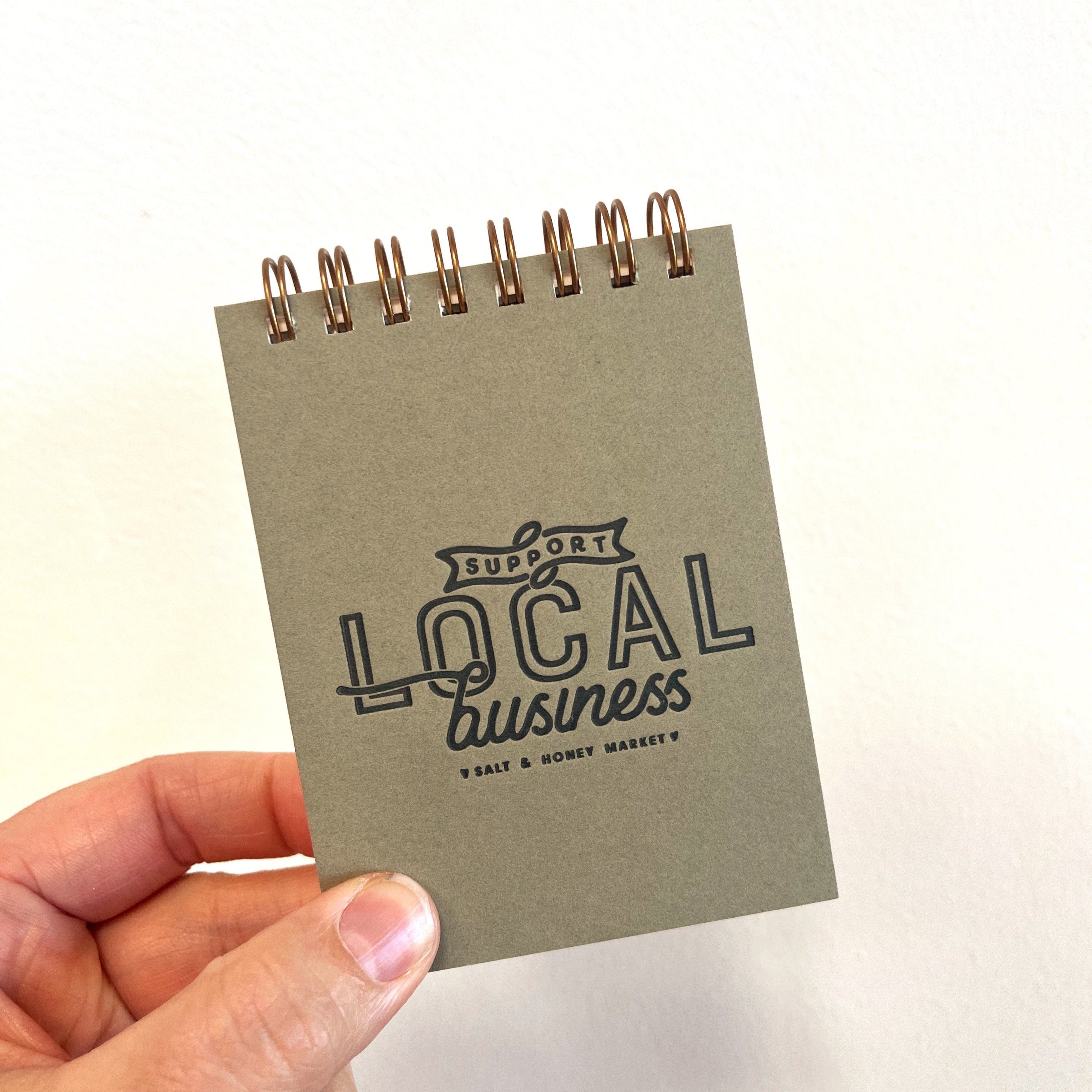 sage green "Support Local Business" little notebook