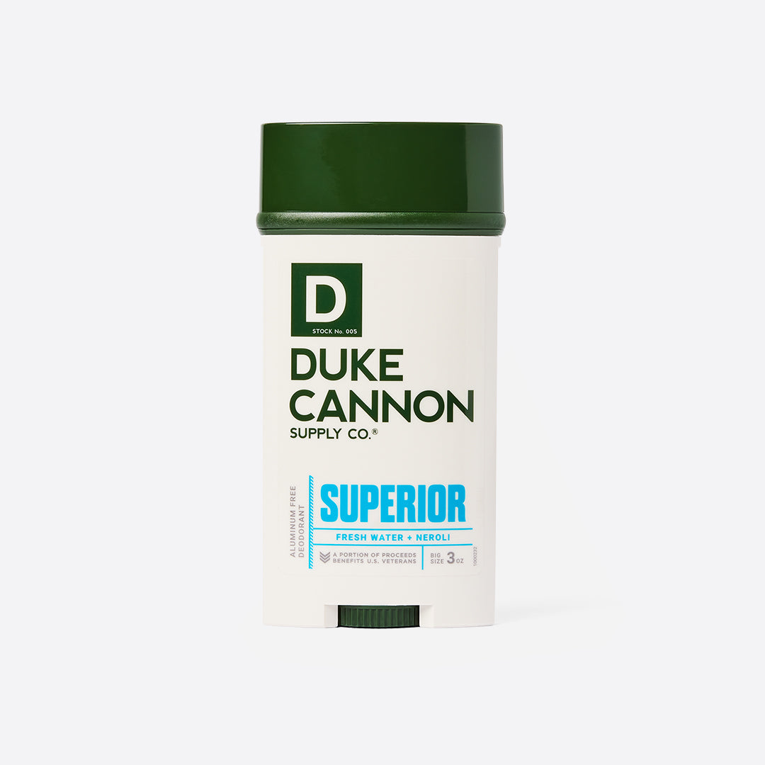 Duke Cannon accomplishes more by 8 am than most men accomplish all week. But no one needs to smell how hard you work. This premium, aluminum free deodorant is built with&nbsp;Aloe,&nbsp;Vitamin E, and&nbsp;Activated Charcoal&nbsp;to soothe skin while keeping sweat and odor under control. And the uniquely masculine scent of&nbsp;fresh water&nbsp;and&nbsp;neroli&nbsp;will have your underarms smelling downright fantastic.