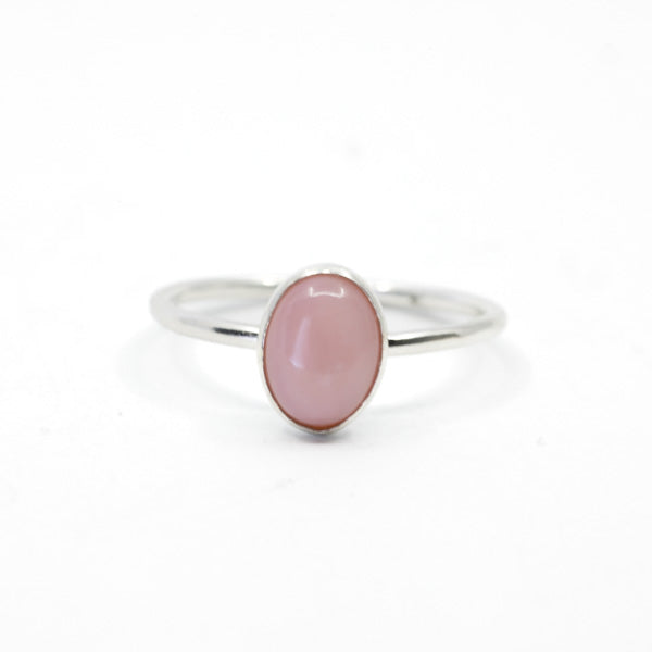 Pink Opal Oval Ring in Silver