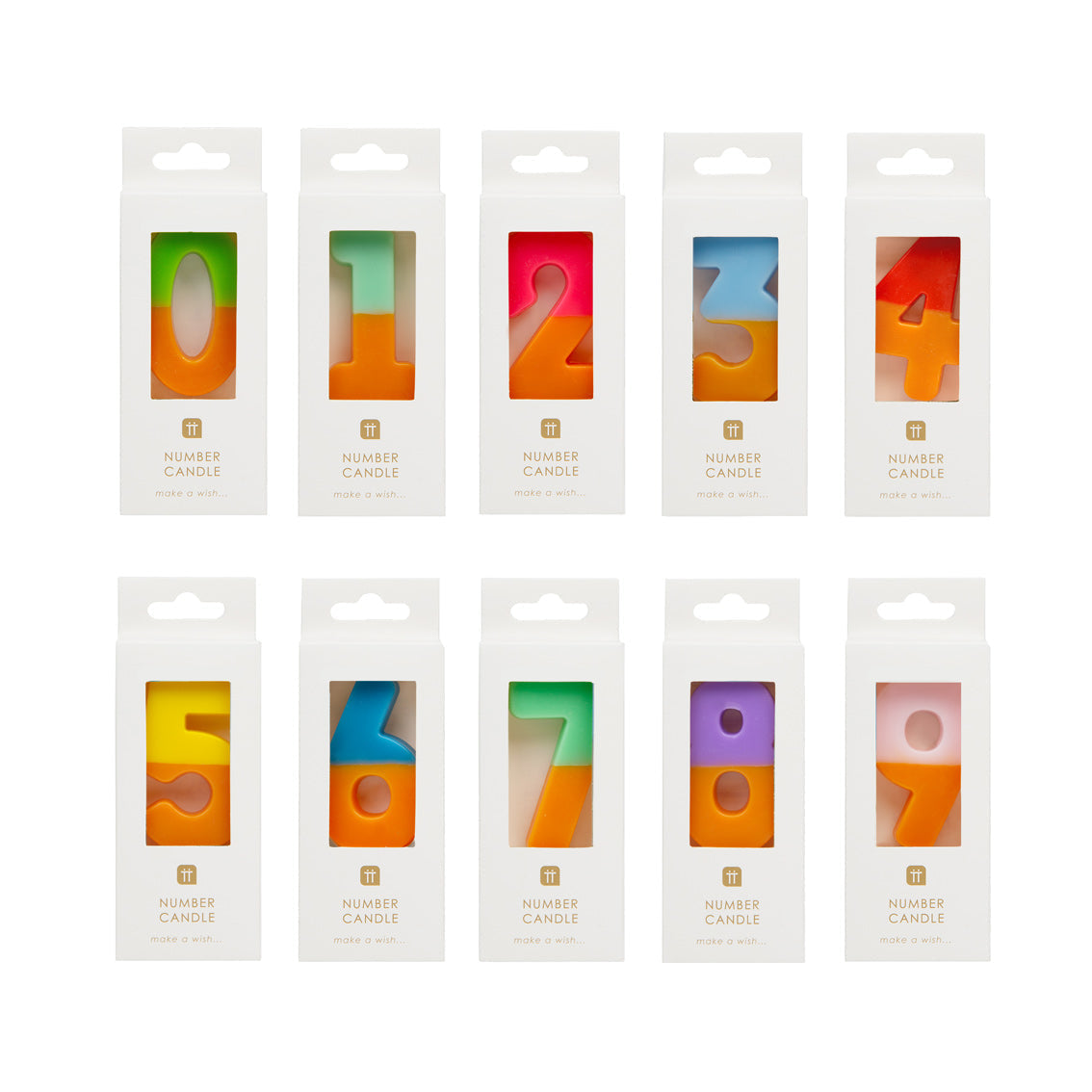 Orange and Multi-coloured Birthday Number Candles Starter Set 0-9