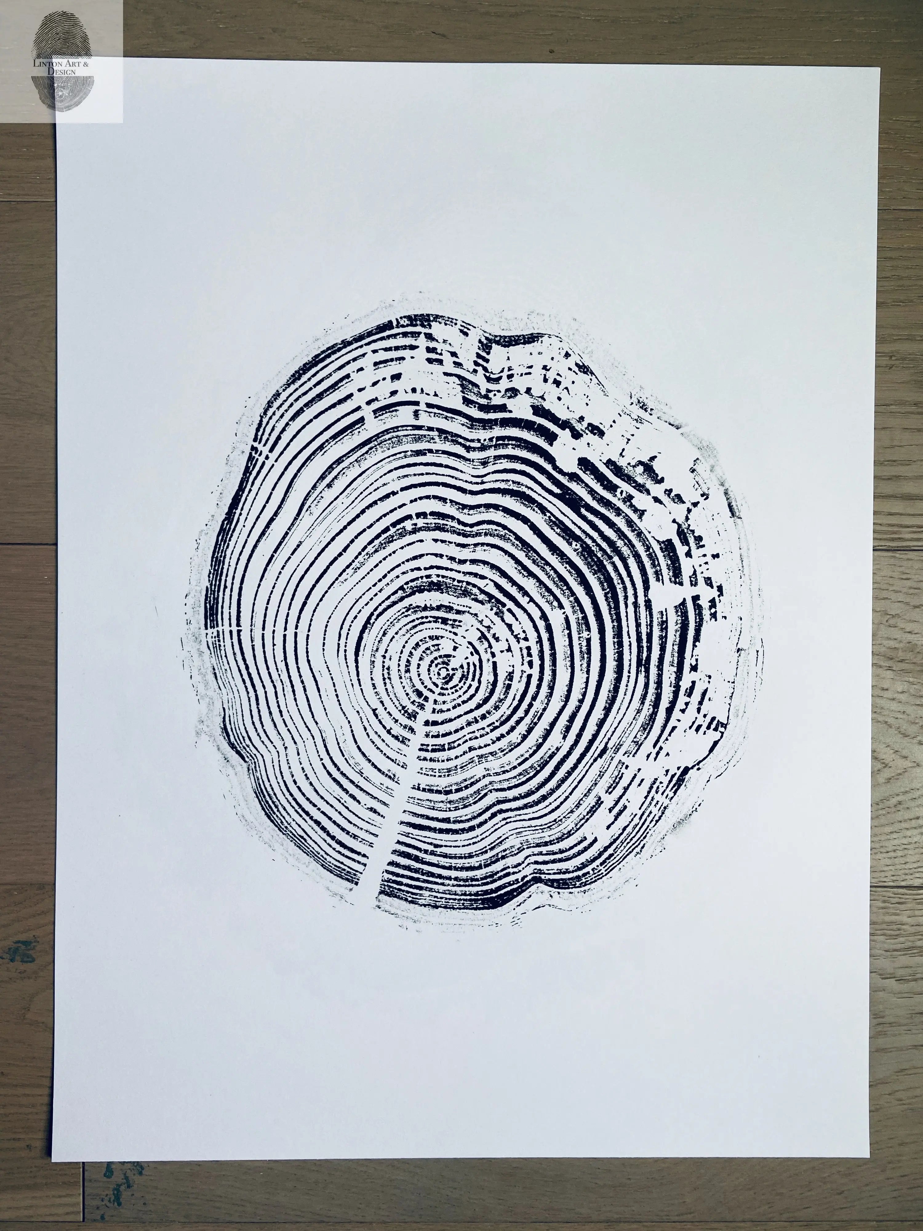 California Redwood, San Francisco, 30 years, 18x24 inch print, hand pressed print, tree ring art, wood slice, wedding tree, Woodcut print, by Erik Linton