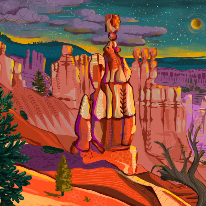 This puzzle features a nighttime scene of Bryce Canyon National Park in the state of Utah. Explore nature from the comfort of your own home with this beautiful 500 piece puzzle.