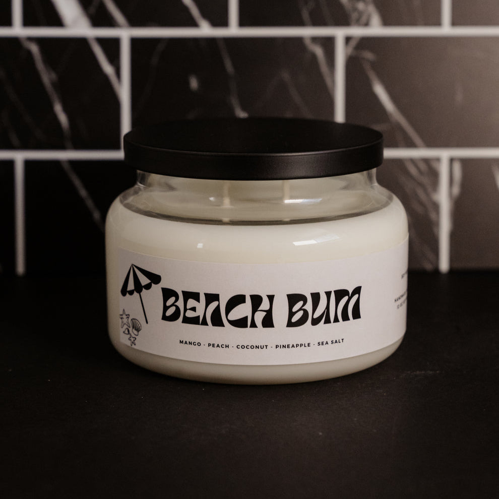 Beach Bum Double wick 12 oz soy wax candle in an apothecary glass vessel