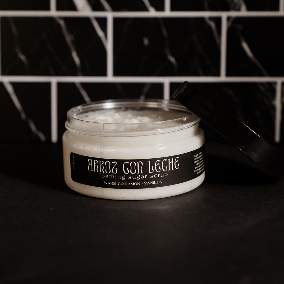 8 oz jar of Arroz Con Leche foaming sugar scrub