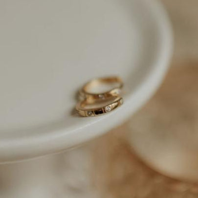 12 mm gold vermeil hoops with CZ crystals and engraved lines