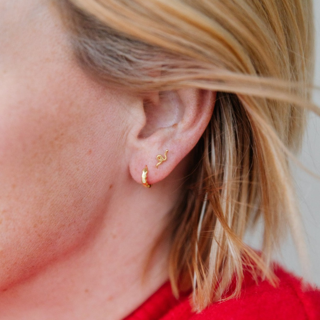 Crinkle Huggies. Gold Filled. Sterling Silver. You are able to sleep, shower, swim and LIVE in this jewelry. With the click in and click out closure, they stay closed, and don't poke your neck!