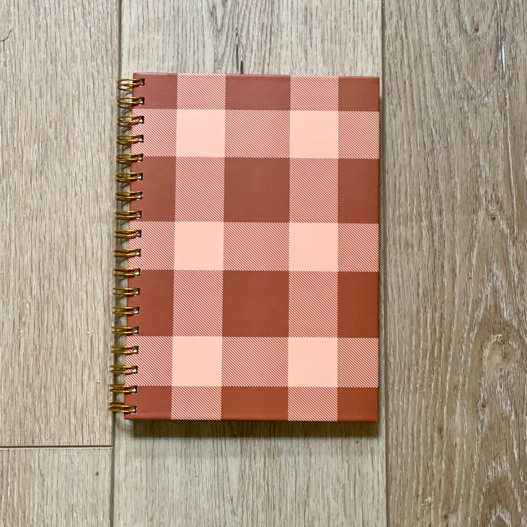 Plaid Notebook - Frolic  Description:  Brown & Pink Plaid Cover / Spiral Bound / Lined Paper