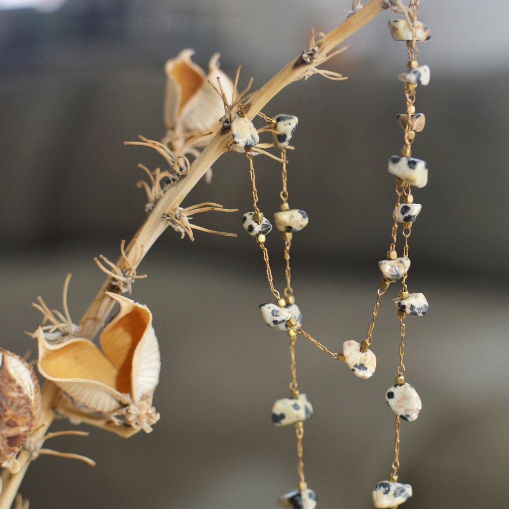 brass satellite chain with dalmatian jasper stone chips