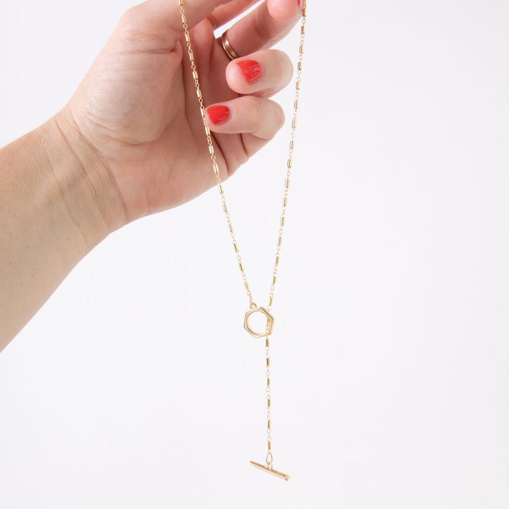 Erin designed The Erin Necklace specifically for you and we are smitten! With the super unique hexagon clasp and the stunning rolo chain, we haven't seen a necklace anywhere like this. We are beyond in love!