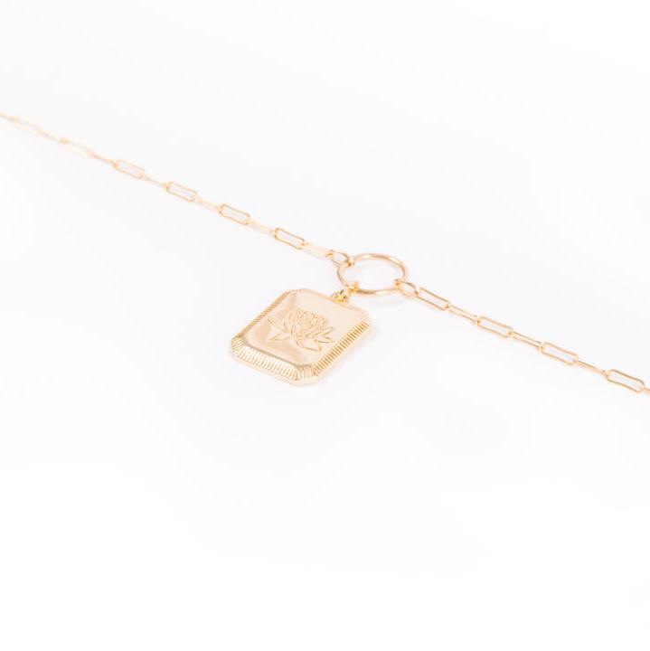 gold engraved lotus flower necklace