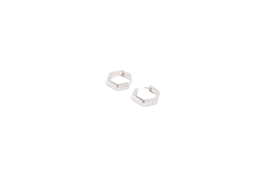 Silver Hexagon Huggies