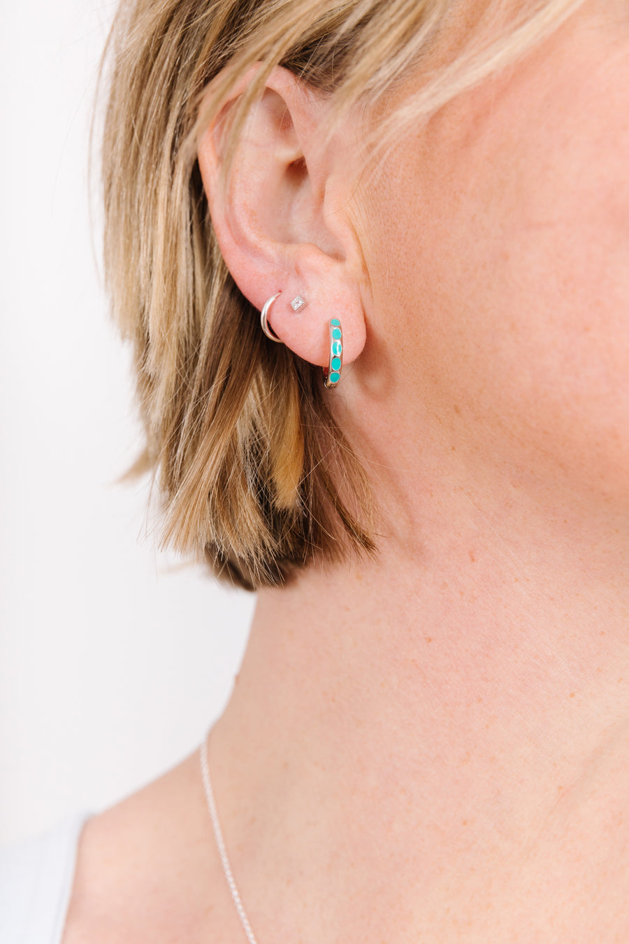 Silver Turquoise Huggies