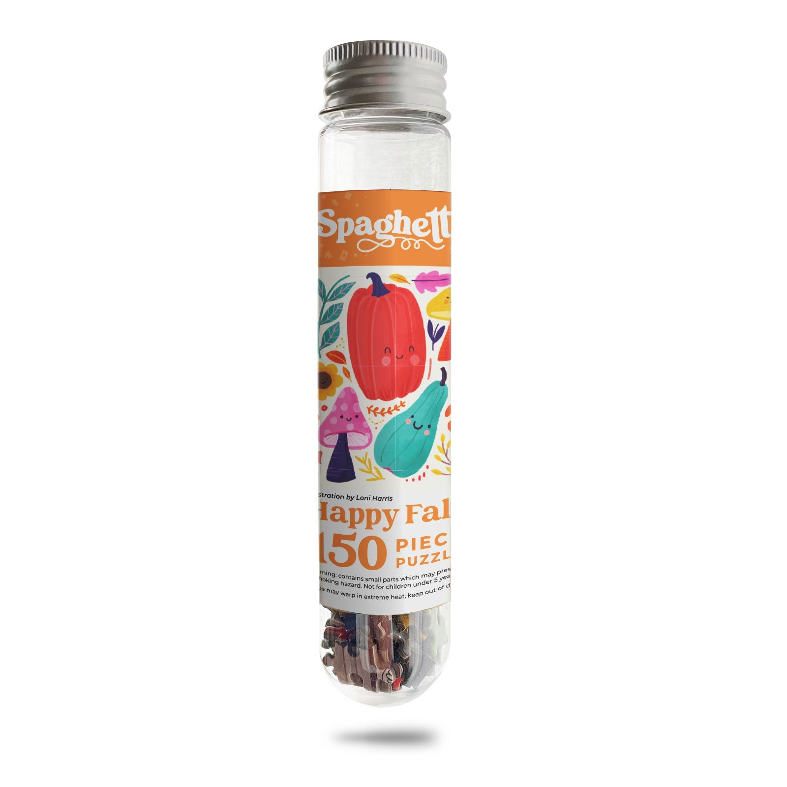 Happy Fall Mini Puzzle pictured in its clear tube packaging against a white background.
