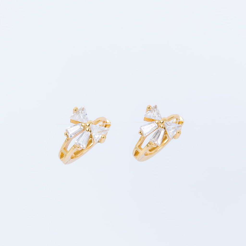 gold filled huggies with CZ bows