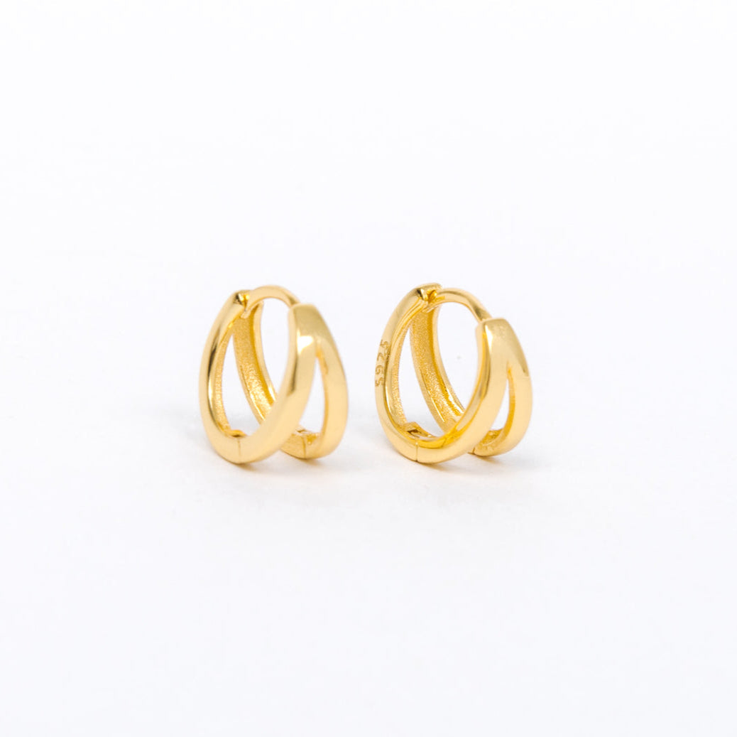 11 mm huggie. Unique singular post but looks like double hoops.  What is this witchcraft?! Secure clasp has no post when earrings are closed, allowing for comfortable wear and sleep without having to remove earrings. YOU CAN WEAR YOUR  EARRINGS WHILE YOU SLEEP!