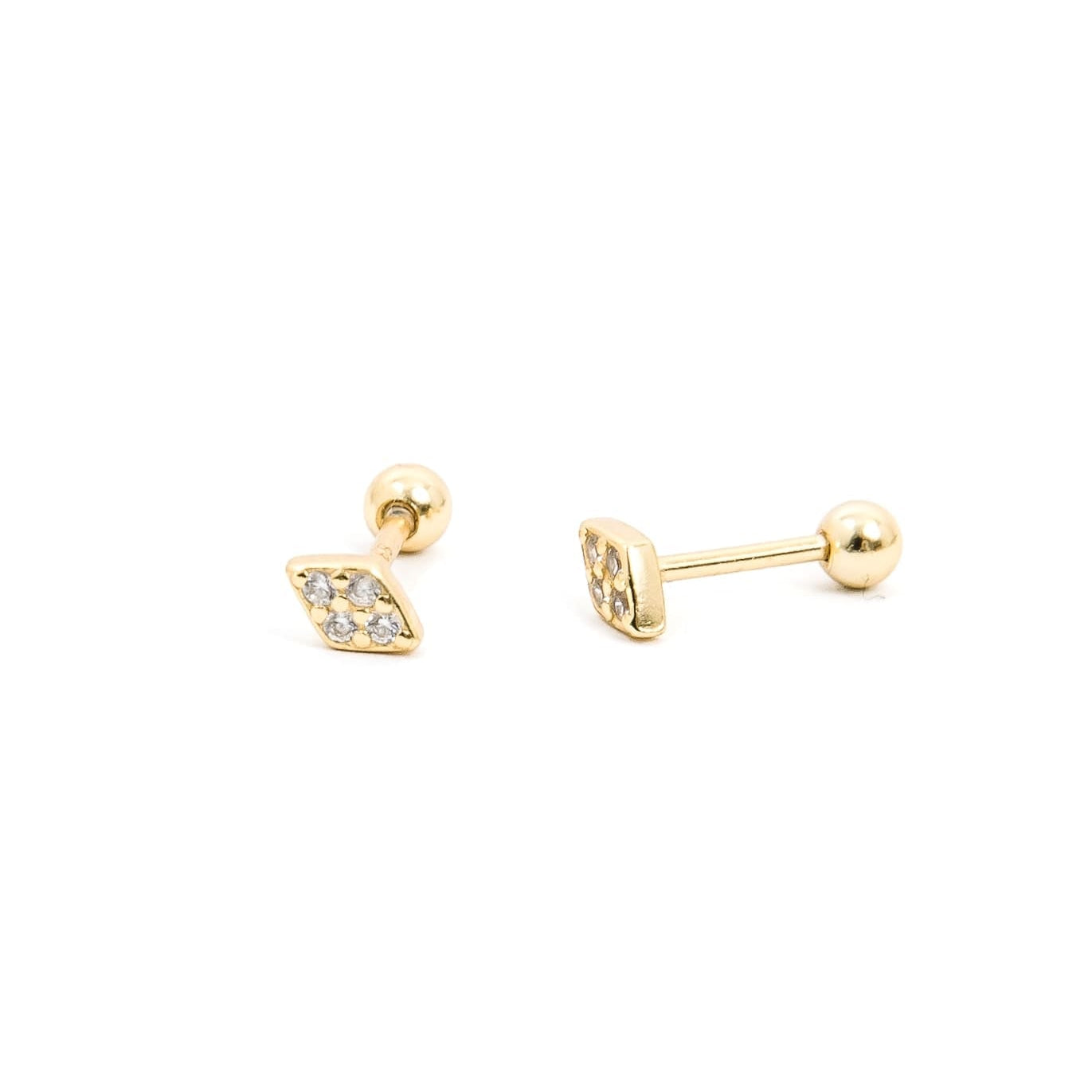 Diamond shaped old screwbacks featuring four cubic zirconia gems in the center